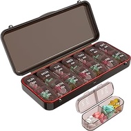 Restree Pill Organizer, Weekly Pill Box, 7 Days Portable Pill Dispenser, Large Travel Pill Case for Vitamin, Medicine, Fish Oil/Supplements Two Times per Day 14 Compartments (Brown)