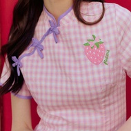 FLAT2112 FF0666 : CAO MEI DRESS มินิเดรสคอจีน ชุดตรุษจีน