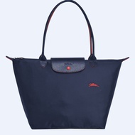 Gift bag 100 Authentic Longchamp Le Pliage Club Shoulder Bags Large Long Handle 70Th Anniversary Embroidery Folding Nylon Tote Bag Shopping Bag L1899619556-Navy