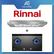 RINNAI RH-S269-SSR 90CM STAINLESS STEEL SLIMLINE HOOD + RINNAI RB-2CGN 2 BURNER INNER FLAME GLASS GAS HOB