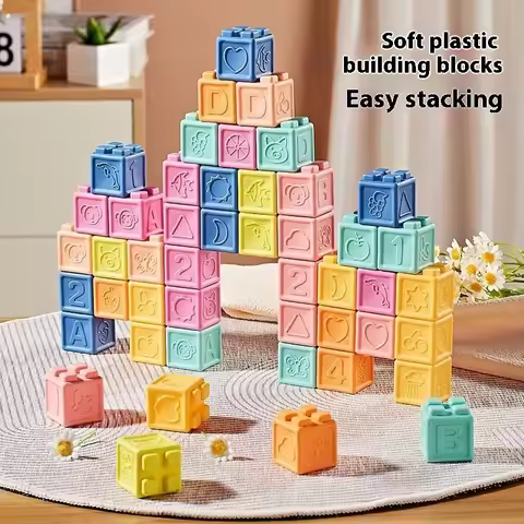 Baby Soft Rubber Building Blocks, Silicone Chewable Hand-Grasping Balls, Early Education Toys for Ba