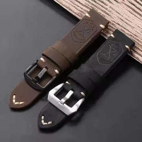 Handmade Cowhide Leather Watchband Strap 20mm 22mm 24mm 26mm Vintage DarkBrown Padded Watchband For 