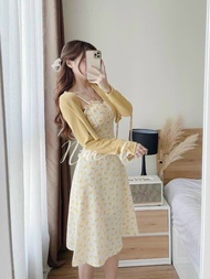 [Voucher 50k Freeship Max 0 đồng toàn quốc] Set đầm tiểu thư hoa nhí Hàn Quốc mùa hè đầm hai dây dán