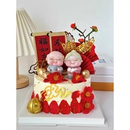 Grandma Grandpa Baking Cake Decoration Teapot Cat Grandpa and Grandma