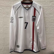 England 2002 Retro Home Football Jersey - Long Sleeve (Sizes S-2XL) - Custom Name & Number Printing 