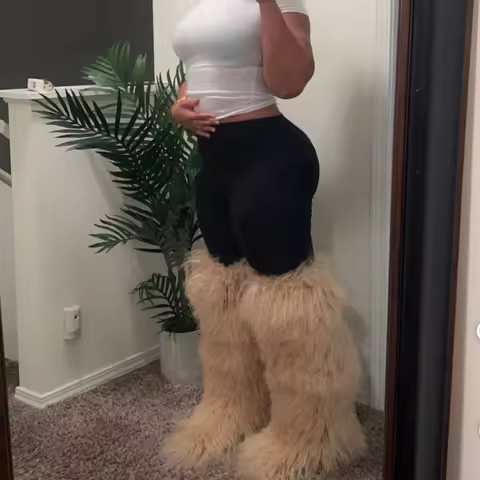60cm Over Knee High Mongolian Fur Boots Real Fur Tall Boots for Women Winter New Sheep Fur Snow Boot
