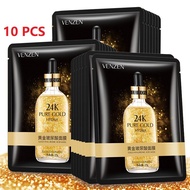 [BEAUTIVA] (10PCS) VENZEN 24k Pure Gold Essence Pore Oil Control Hyaluronic Acid Moisturizing Face Facial Rejuvenating Mask Female Women 梵贞24k金黄金玻尿酸 面膜 10片Girl Cream Serum Masks