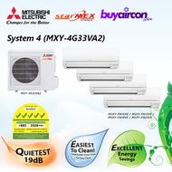 (R410A)Mitsubishi Electric Starmex System 4 Aircon - MXY-4G33VA2, 5 Ticks, Free Installation for 25 Feet/Fan-coil