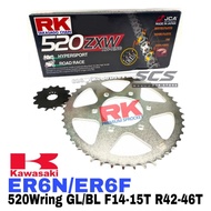 RK Sprocket Set Kawasaki ER6N ER6F RK 520 ZXW W-Ring Blue / Gold Chain F14-16T R42/43/44/45/46/47T R
