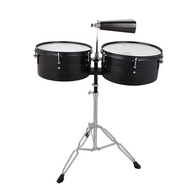 Latin Percussion 13 & 14 Timbales Drum Set with Stand and Cowbell (Black)