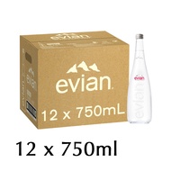 Evian Natural Mineral Water Sports Cap 12x750ml-Case/Glass Bottle 750ml/12 x 750ml - Case