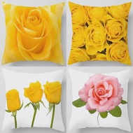 ปลอกหมอนชุดดอกกุหลาบขนาด45X45ซม. โซฟาดอกไม้สีชมพูสีเหลืองผ้าคลุม bantal Kursi สำนักงานตกแต่งบ้านอย่างสวยงาม