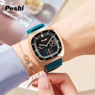New Korean style ladies waterproof casual watch Fashion Silicone Band small green watch Quartz Movement Square Women Watch