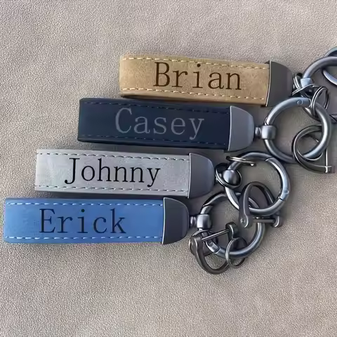 1PCS Free Laser Custom Nubuck Leather Keychain Personalize Car Logo Key Chain Holder Company Name Vi