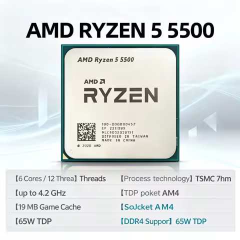 AMD Ryzen 5 5500 CPU 6-Core 12-Thread 4.2GHz Unlocked Desktop Processor Socket Without Package 65W T