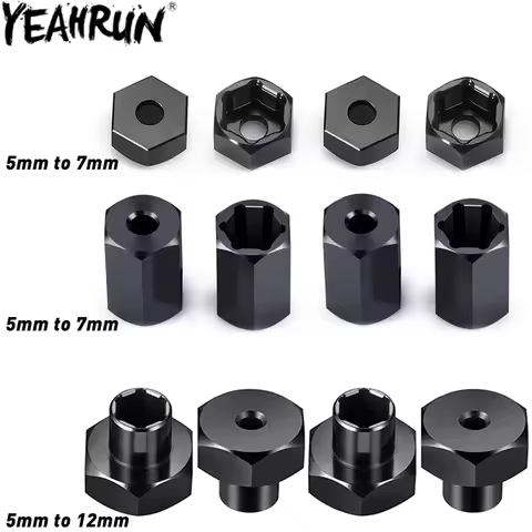 YEAHRUN 4Pcs Aluminum 5mm to 7mm / 5mm to 12mm Wheel Hex Hub Adapters Conversion for WPL D12 2WD 1/1
