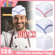 30PCS Topi Koki Kertas Topi Koki Chef Pria Wanita Topi Chef Masak Dapur Kitchen Unisex