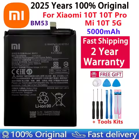 2025 Years 100% Origina Replacement Battery BM53 For Xiaomi 10T 10T Pro Mi 10T 5000mAh BM53 Batterie