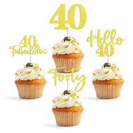 24 PCS 40th Birthday Glitter Paper Cupcake Decoration 40 and Fabulous Cup Cake Topper