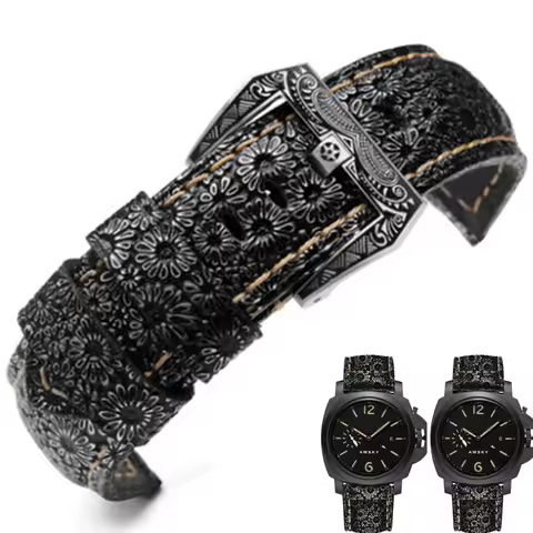 For Panerai PAM441 448 312 Bracelet high quality Cowhide Genuine Leather Strap retro flower grain Th