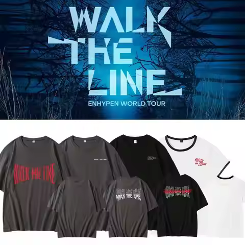 ENHYPEN 2024 Concert WALK the LINE Short Sleeve T-Shirt Pure Cotton Summer Support Clothes Printed C