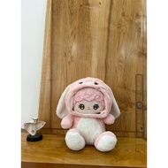 Bunny cosplay baby teddy bear, wearing bunny hat