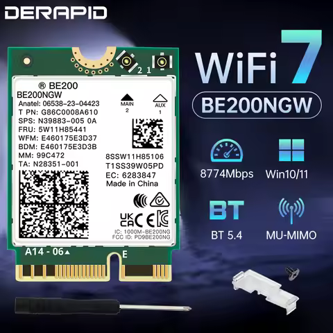Tri-Band WiFi7 BE200NGW Adapter Bluetooth 5.4 M.2 Wireless Dongle for PC/Laptop Compatible with Win1