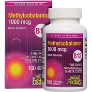 Natural Factors Vitamin B12 Methylcobalamin 1000 mcg 90/180 Chewable Tablets