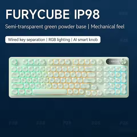 FURYCUBE IP98 Wired Gaming Membrane Keyboard RGB Translucent Keycaps Intelligent Knob PBT Keycap 98 