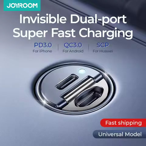 Joyroom 30W Pull Ring Car Charger Type-C USB Dual Ports Fast Charging Mini Car Phone Charger Adapter