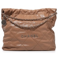 Chanel Caramel Quilted Calfskin Large 22 Bag Silver Hardware