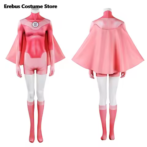 Erebus Costume Store Invincible Pink Atom Samantha Eve Cosplay Jumpsuit Pink Cloak Sock Superhero Ca