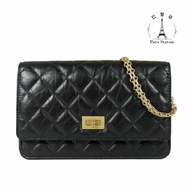 【巴黎站二手名牌專賣店】＊現貨＊CHANEL 香奈兒 真品＊經典復刻黑色小牛皮菱格紋金釦2.55 WOC金鏈斜背包