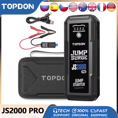 TOPDON JS2000PRO 2500A Jump Starter 12V Power Bank Car Starting Device 16000Mah For 8.0L/6.0L Emerge