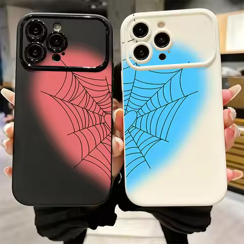 Gradient Heart Spider Web Matte Phone Case For iPhone 18 Pro 17 Pro Max 16 Plus 15 14 13 12 11 XR X 