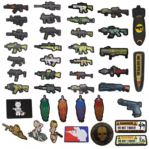 PVC Rubber 3D Pistol Rifle Guns AK47 Weapons Bullet Airsoft Hook Patch Fastener Badge Combat For Bac