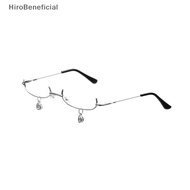 ✨HiroBeneficial✨ Vintage Glasses Metal Frame Half Without Lens Girls Chic Cosplay Party Decoration Lensless Metal Half Frame Glasses With Chain [MY]
