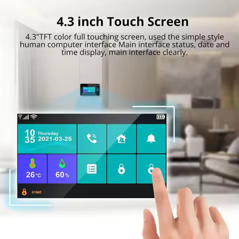 KERUI G64B 4G WIFI Alarm System 4.3-inch Touch Screen Panel Security Alarm with Temperature Humidity