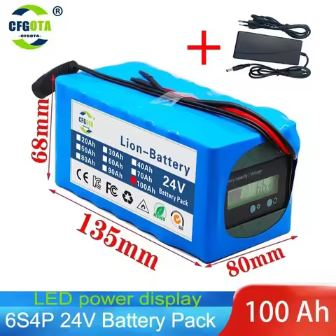 24V Battery 500W 6S4P Lithium Battery Pack 100Ah Suitable for 100W 250W 500W motor with Capacity Ind
