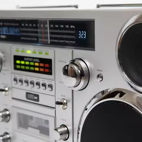 Brooklyn Wireless Bluetooth Speaker - Silver 1980S-Style Portable Boombox - CD Player, Cassette Play