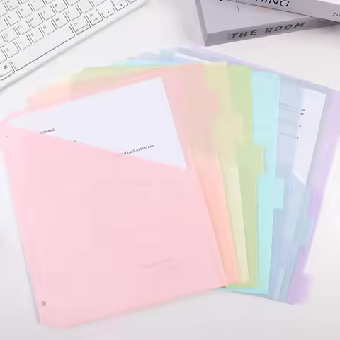 8 pcs A4 Pastel Binder Dividers 8-Tab Dividers 3-Ring Binder Plastic File Folders Single Pocket File