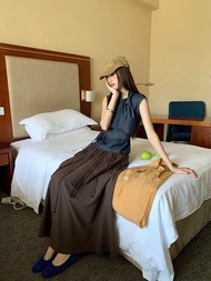 Irregular Design Fluid Coffee Color Skirt Literary All-Match Long Skirt Niche Skirt High-End Autumn