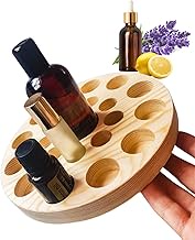 VolksRose New Zealand Pine Wood Essential Oil Organiser - 19 cm Rotating Display Stand with 22 Compa