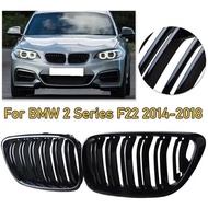 Carbon Fiber Dual Slat Front Hood Kidney Grilles Grill Compatible For BMW F22 F23 M2 2014 2015 - 201