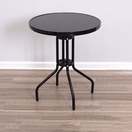 KIMDELIN โต๊ะกาแฟกลางแจ้ง Patio Round Bistro Table Metal Frame Tempered Glass Top For Balcony Backya