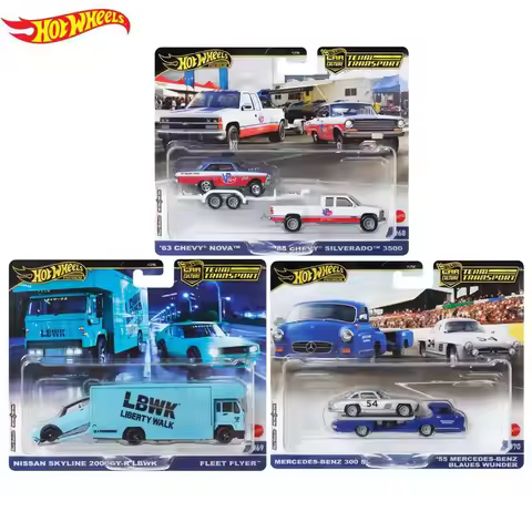 Original 2025 Hot Wheels Car Transport Team Model FLF56 Nissan Skyline Chevrolet Mercedes Simulation