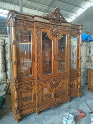 bufet almari pajangan kayu jati 4 pintu ukir jepara