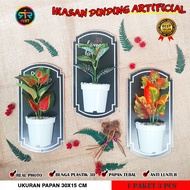 Hiasan Dinding Tanaman Artificial Rak Pot 3d Vertical Garden Unik Gantung Tempel bingkai kayu dekor