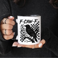 Funny Raven Coffee Mug: F-Caw-F Vintage Gothic Floral Checkered Ceramic