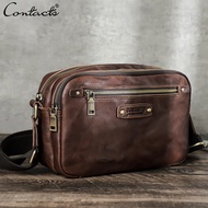 CONTACTS Genuine Leather Men Shoulder Bags Brand High Quality Messenger Crossbody Bags Men Travel Ba